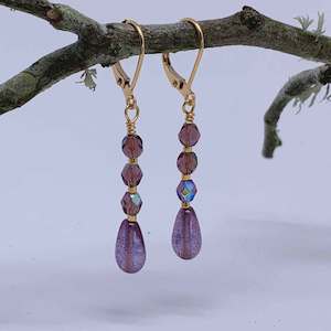 18K Gold Dangle Earrings "Eloise" (Mauve)