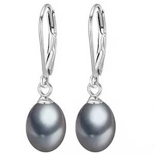 Lever Back: 925 Sterling Silver Pearl Leverback Earrings "Jules" (Grey)