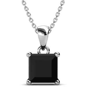 New Zealand Theme: 18K White Gold Crystal Necklace "Tipene" (Black)