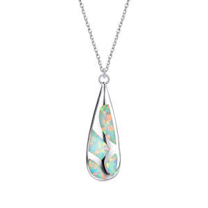 925 Sterling Silver Opal Necklace "Leland" (White)