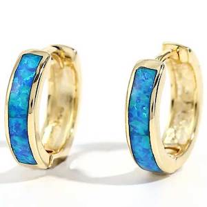Opals: 18K Gold Huggie Opal Earrings "Lopaz" (Bue)