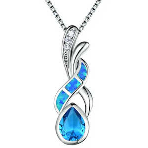 Silver Opal Necklace "Paxton" (Blue)