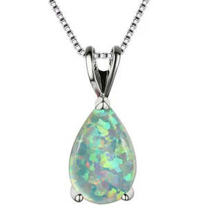 Opals: 925 Sterling Silver Opal Teardrop Necklace "Laredo" (Green)