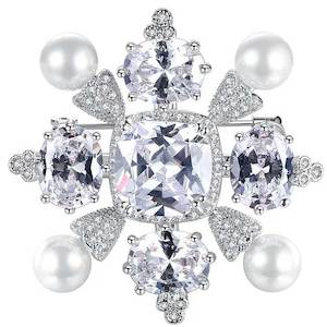 Pearls: Silver Crystal and Pearl Brooch "Tsar"