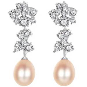 925 Sterling Silver Pearl Drop Earrings "Charlotte" (Peach)