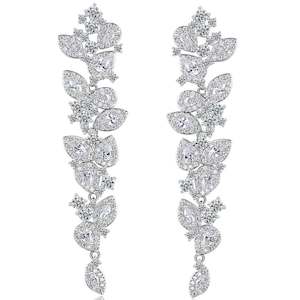 Special Occasions: Silver Crystal Dangle Drop Bridal Earrings "Millen"