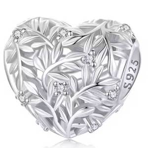 Cubic Zirconia: Silver Filigree Crystal Heart Charm