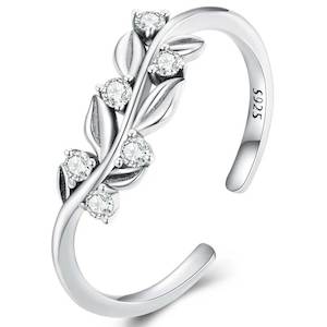Cubic Zirconia: Silver Adjustable Crystal Leaf Ring "Margery"