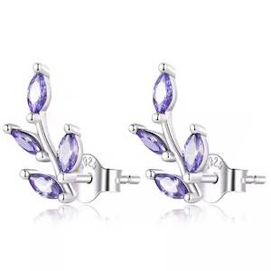 Earrings: Silver Purple Flower Stud Earrings "Zaya"