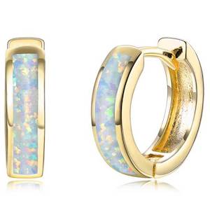 Gold Opal Huggie Earrings "Lopaz" (White)