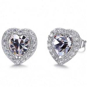 Special Occasions: 925 Sterling Silver Heart Crystal Stud Earrings "Tammy" (crystal)