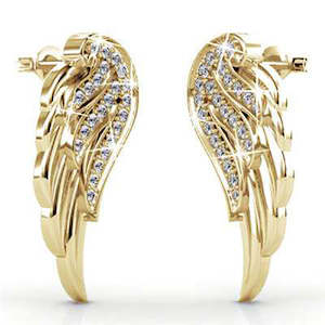 Studs: 18K Gold Crystal Stud Earrings "Wings"