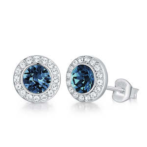 Studs: 925 Sterling Silver Crystal Stud Earrings "Briar" (Indigo-Blue)