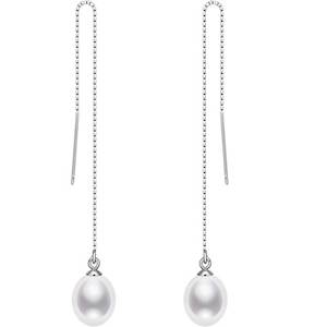 925 Sterling Silver Threader Earrings with AAA Grade Pearls "Clara" (White)