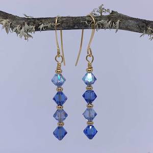 18K Gold Drop Crystal Earrings "Geraldine" (Blue)