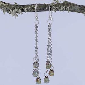 Tassels: 925 Sterling Silver Crystal Tassel Earrings "Ryah" (Green)