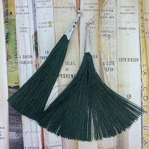 Tassels: Long Silk Tassel Earrings 14 cm "Bolero" (Green)