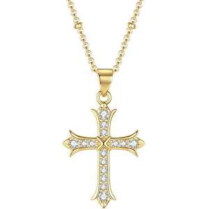 18K Gold CZ Diamond Cross Necklace "Joy"