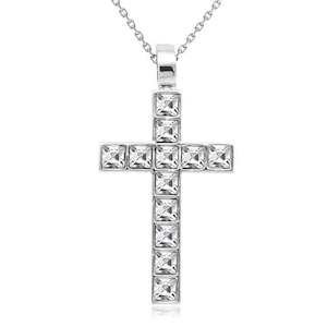 18K White Gold Crystal Cross Necklace "Ruth"