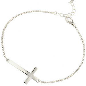 925 Sterling Silver Box Chain Cross Bracelet "Faith"