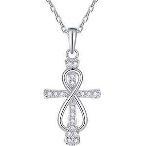 925 Sterling Silver Infinity Cross CZ Diamond Necklace "Adriel"