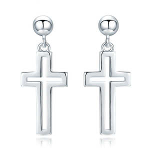 Religious: Silver cross earrings simple and classic "Magdeline"