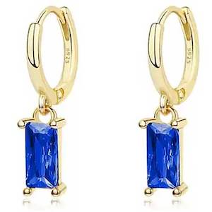 Blue: 18K Gold CZ Diamond Huggie Earrings "Lucy" (Blue)