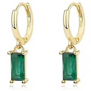 Green: 18K Gold CZ Diamond Huggie Earrings "Lucy" (Green)