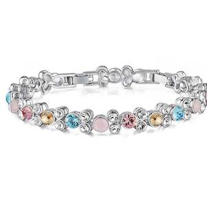 Pink Red: Silver Crystal Tennis Bracelet "Lucille" (Coloured)