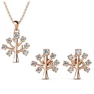 Rose Gold Only: Rose-Gold Crystal Jewellery Set "Tree of Life"
