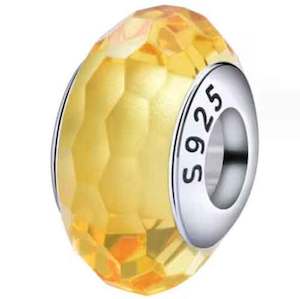 Yellow Peach Orange: 925 Sterling Silver Yellow Facetted Glass Charm Bead