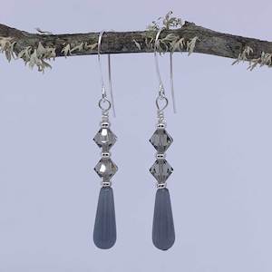 Grey: 925 Sterling Silver Crystal and Cat's Eye Teardrop Earrings "Candice" (Grey)