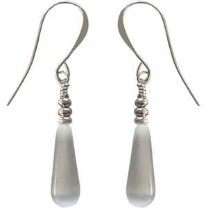 925 Sterling Silver Earrings with Cat's Eye Teardrop "Larado" (Grey)