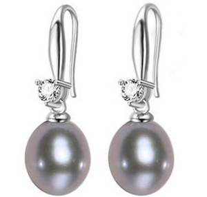 Grey: 925 Sterling Silver Pearl and Crystal Earrings "Ginara" (Grey)