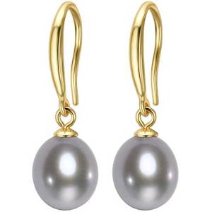 Grey: 18K Gold Drop Freshwater Pearl Earrings "Elise" (Grey)