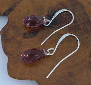 Silver Crystal Drop Earrings "Shae" Purple