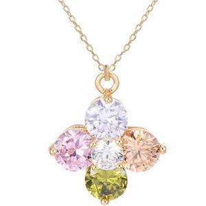 Yellow Peach Orange: 18K Gold Necklace CZ Coloured Diamonds "Springtime"