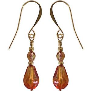 Yellow Peach Orange: Gold Drop Crystal Orange-Red Earrings "Sundrop"