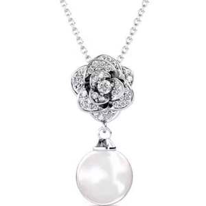 Bridal And Wedding: 18K White Gold Rose Pearl Necklace "Rosalie"