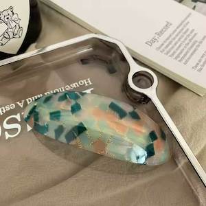 Oval Barrette Hair Clip "Aralin" (Green-Pink)