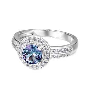 18K White Gold Crystal Alexandrite Ring "Halo"