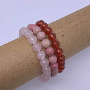 Bracelets Stretch: Stretch Bracelet with 8mm round gemstones "Mala" (Pink to Red - set of 3)