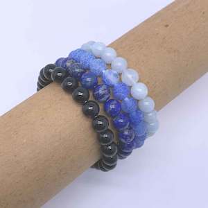 Stretch Bracelet with 8mm round gemstones "Mala" (Blue- set of 3)