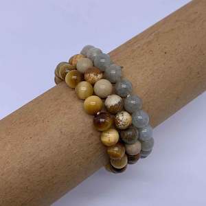 Stretch Bracelet with 8mm round gemstones "Mala" (Earth - set of 3)