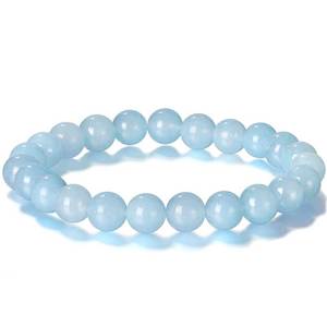 Stretch Bracelet with 8mm round gemstones "Mala" (Aquamarine)