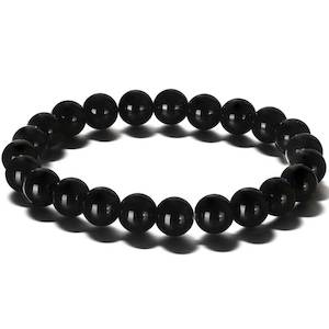 Stretch Bracelet with 8mm round gemstones "Mala" (Black Agate)