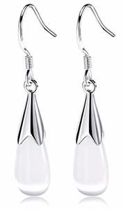 All: 925 sterling silver teardrop earrings with cat eye stone "Khloe" (white)