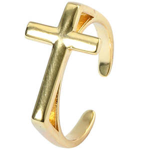 All: 18K Gold over 925 Sterling Silver Adjustable Ring with Cross "Claudia"