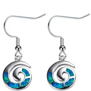 All: 925 Sterling Silver Opal Koru Spiral Earring "Amiria" (Blue)