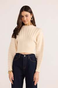 Mink Pink: PIPPER RIB KNIT JUMPER CREAM